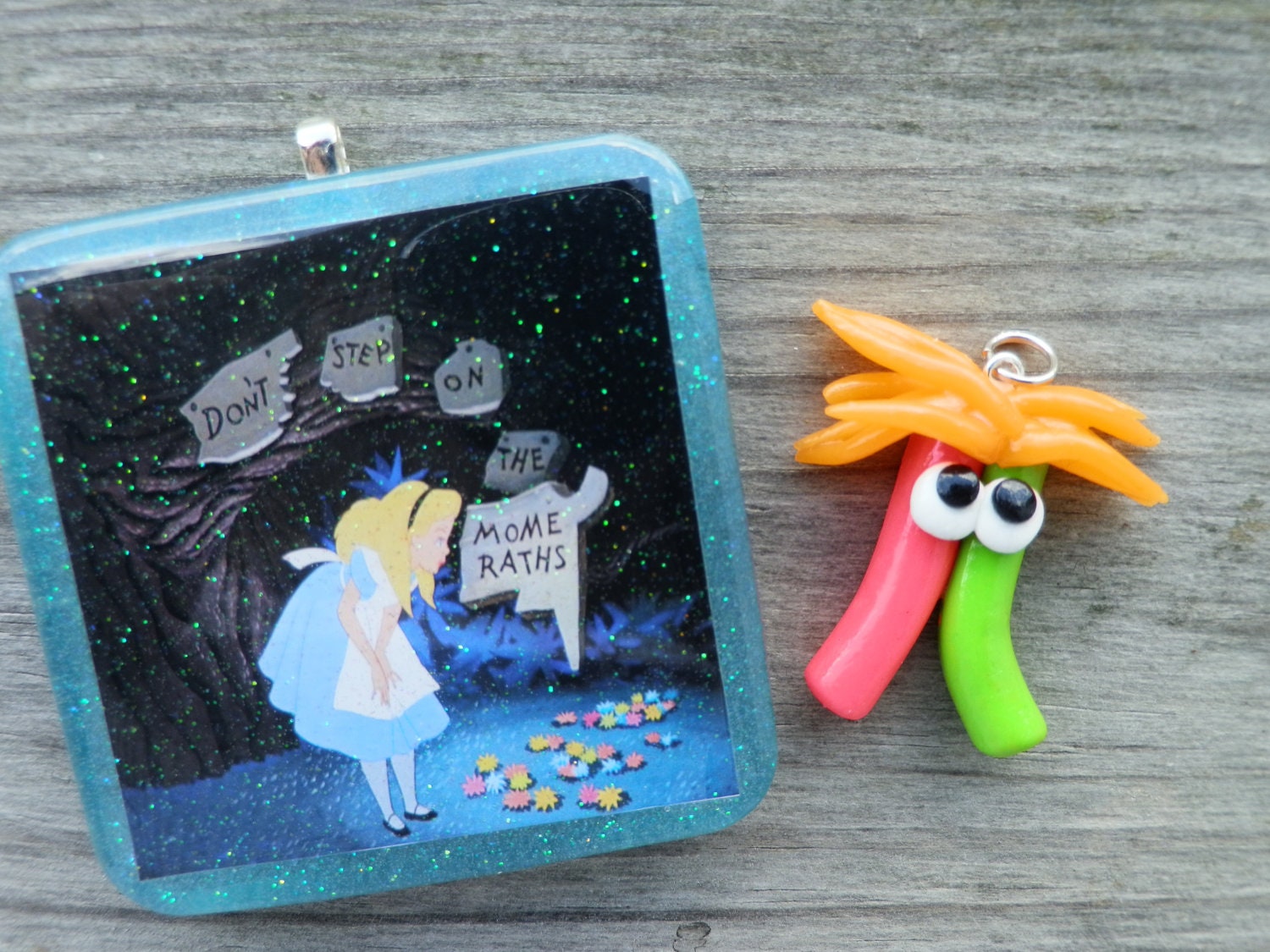 Alice In Wonderland Mome Raths Resin And Polymer Clay Pendants