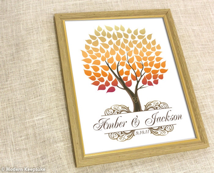Fall Wedding Tree Guestbook Print - 16x20 - 100 Personalized Signature Wedding Guest book Poster