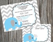 COMBO Special: Blue Elephant and Chevron Baby Shower Invitation and Thank You Card, Printable Shower invitation and thank you card Il_170x135