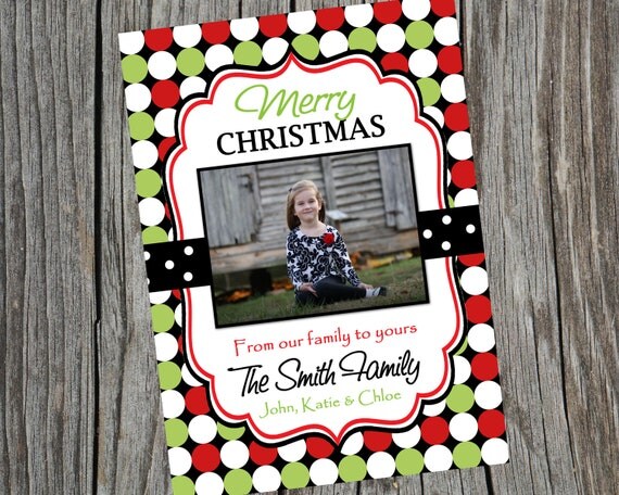 Printable and Customized Holiday Photo Card. Personalized Christmas Card. Polka Dot Holiday Card. Il_570xn