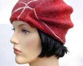 Beautiful asymetrical women beret, red felt beret, elegant winter hat, retro hat, 20's inspired hat