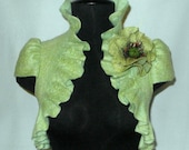 Bridal Bolero Jacket Shrug Wedding Mint Nuno felted. Wool and silk. Shimmer pearls MINT