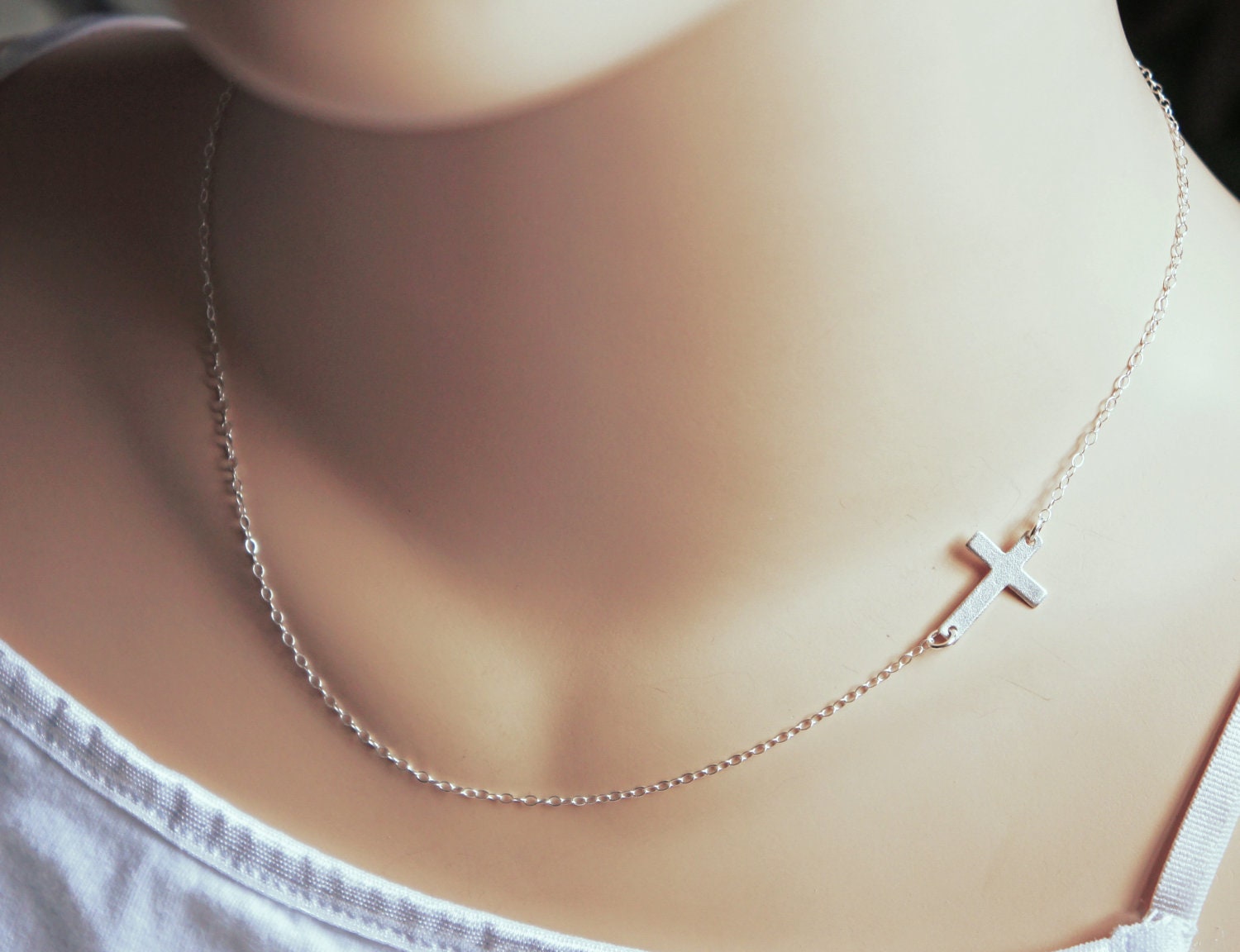Sideways Cross Necklace Sterlng Silver Cross Religion Everyday Dainty Jewelry Trendy Cross NecklaceMothers Day