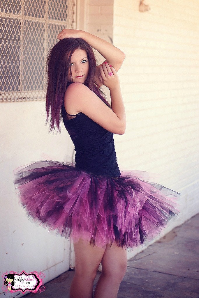PLUS SIZE Teen-Adult Punk Rock Tutu Skirt - Super-full Hot Pink/Black tutu Photo Prop, Costume, Birthday, Women, Bachelorette - Up to XXXL