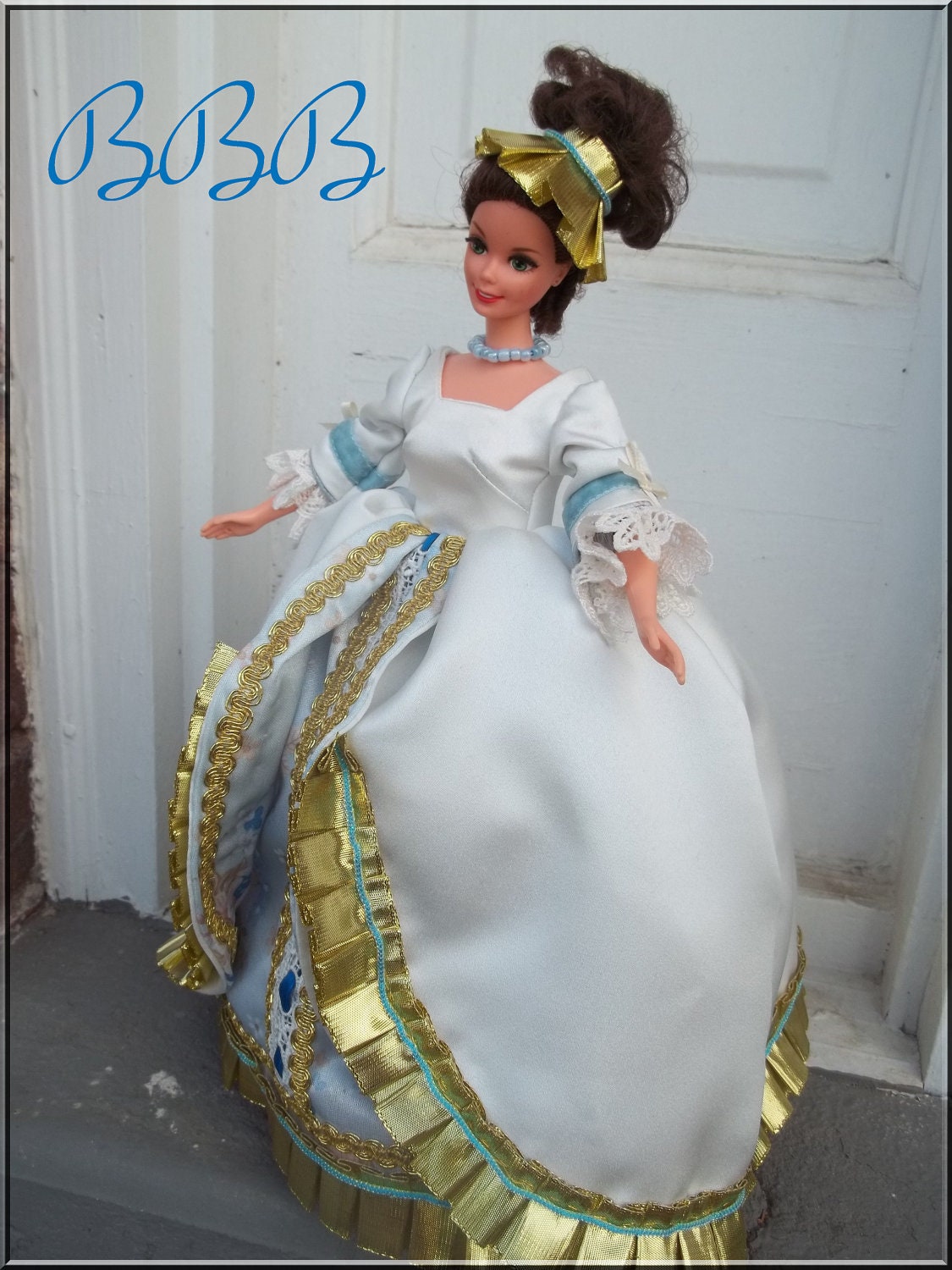 OOAK Barbie Gown Halloween Period Costume Ivory Antebellum Style with Hoop Skirt Collector's Item