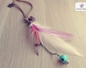 Long feather necklace Skull necklace Raw amethyst quartz Colorful Feather Necklace Bohemian tribal Feather Jewelry