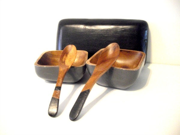 Wood Bowls - Small serving bowl set with tray and spoons - Black friday etsy // cyber monday etsy