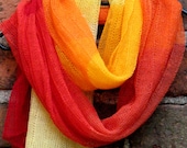 Linen Scarf Shawl Wrap Stole yellow orange red burgundy - Multicolored, Light, Transparent