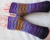 Long Fingerless Gloves Black Violet Brown knit Arm Warmers Mittens, Wool