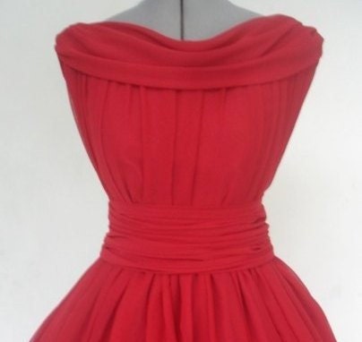 An Eye Catching 50s Vintage Style Cocktail Dress In Red Chiffon Custom