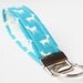 Deer Key Chain, Wristlet Key Fob, Tiny White Deer on Dark Aqua Fabric