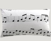 White Cotton Designer Musical  notes patterned  fabric Lumbar pillow case, fits 12"x 20" insert.