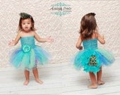 REAL FEATHERS Peacock tutu Dress Costume with Feather Tail Baby Girls Toddler Skirt Flower Halloween