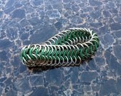 Chainmaille Bracelet / Stretchy / Green Rubber and Stainless Steel / European 6-1 Weave