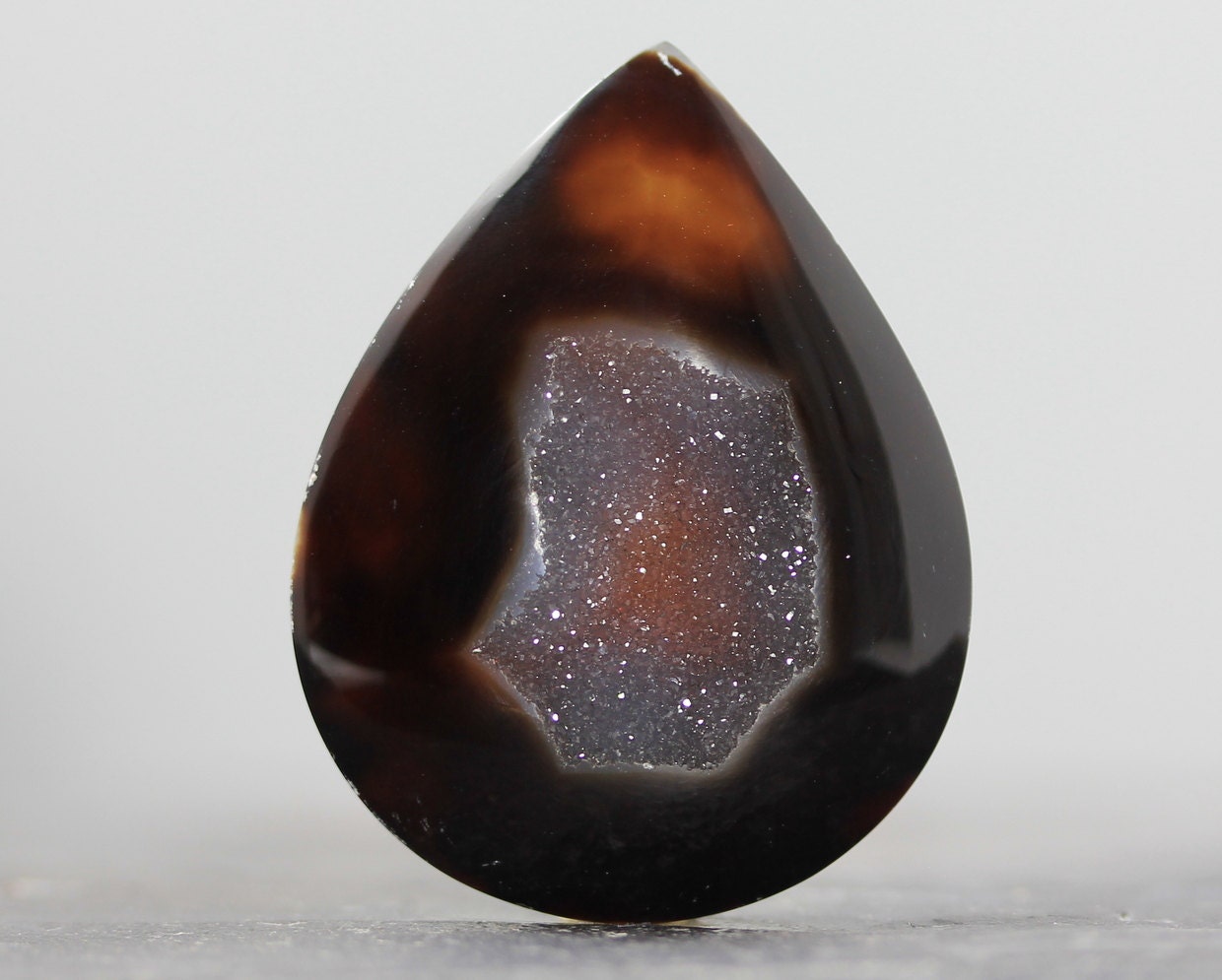 CLEARANCE - SALE - Dark Brown Druzy Agate Teardrop - Flat back, Polished, Natural, Crystallized Stone, Stones - 47mm (C1251)