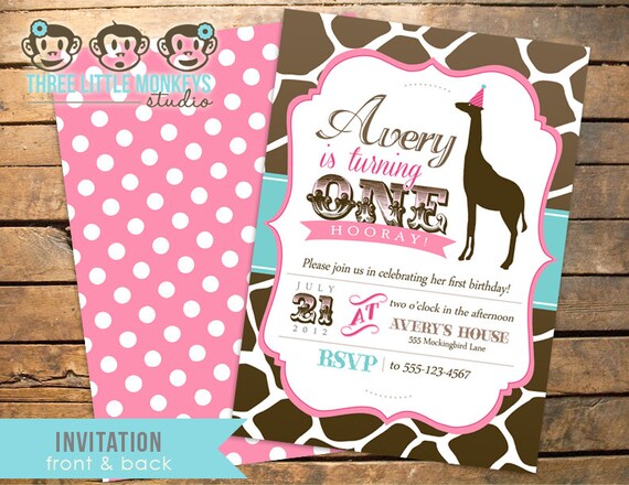 Vintage Giraffe Birthday Party Pack - Invitation PLUS 16 items Il_570xn