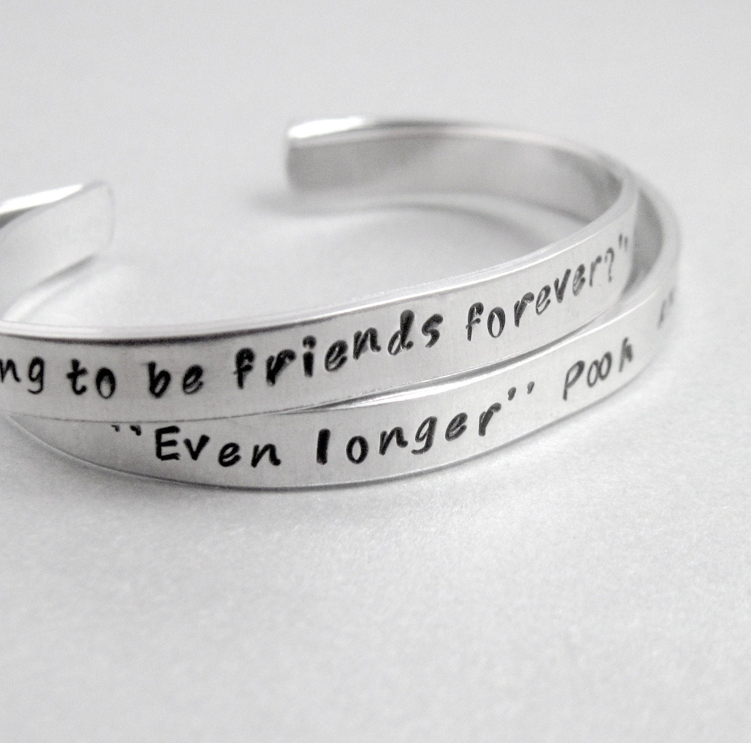 Personalized Friendship Bracelet SET OF TWO - Winnie the Pooh and Piglet - Hand Stamped Aluminum Cuff - customizable