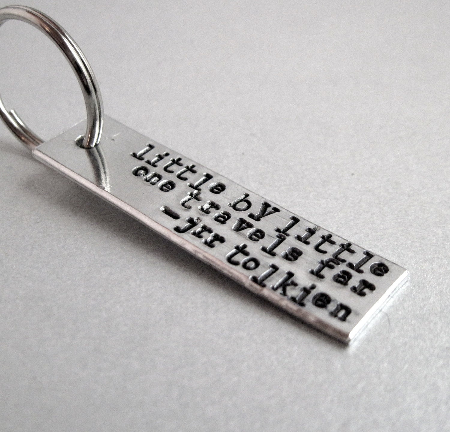 Tolkien Inspired - Little by Little - Hand Stamped Keyring - Customizable