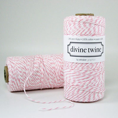PINK Bakers Twine- Pink Twine and White Stripes Cotton String 240 Yards