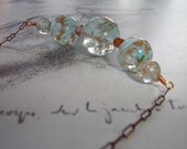 Aqua Sommerso Venetian Glass and Copper Necklace, Vintage Brass Chain, Gold Glouds, Romantic, Bridal, Wedding, Fall Fashion