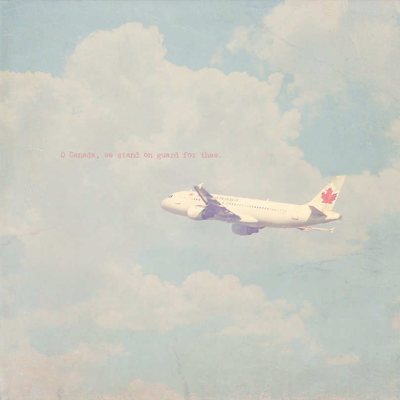 Air Canada Airplane O Canada Photo Art Print Canadian Maple Leaf Red White Aviation Patriot - 8 x 8