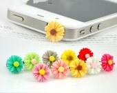 Markdown Sale - Mix Color Colorful Daisy Flower Dust Plug - Smart Phone Dust Stopper Earphone Cap Dustproof Plug Charms for iPhone 4 5 Ipad