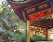 Pagoda print, asian art, 11x14 original oil painting by Nicole Roggeman, japanese architecture