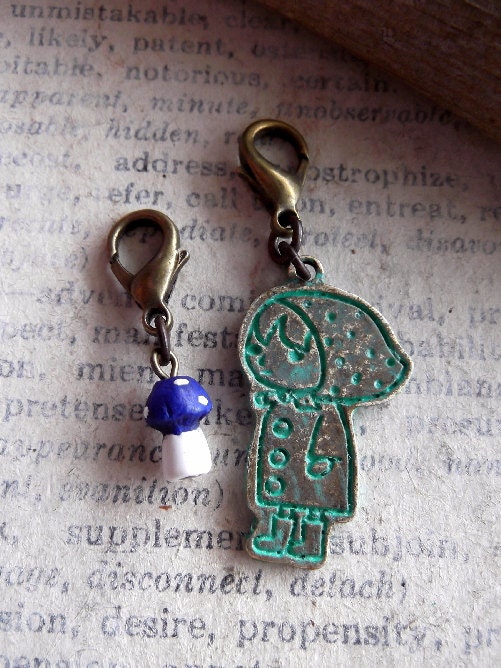 Woodland Dweller, Mushroom and Girl Charm Set, Set,set of 2
