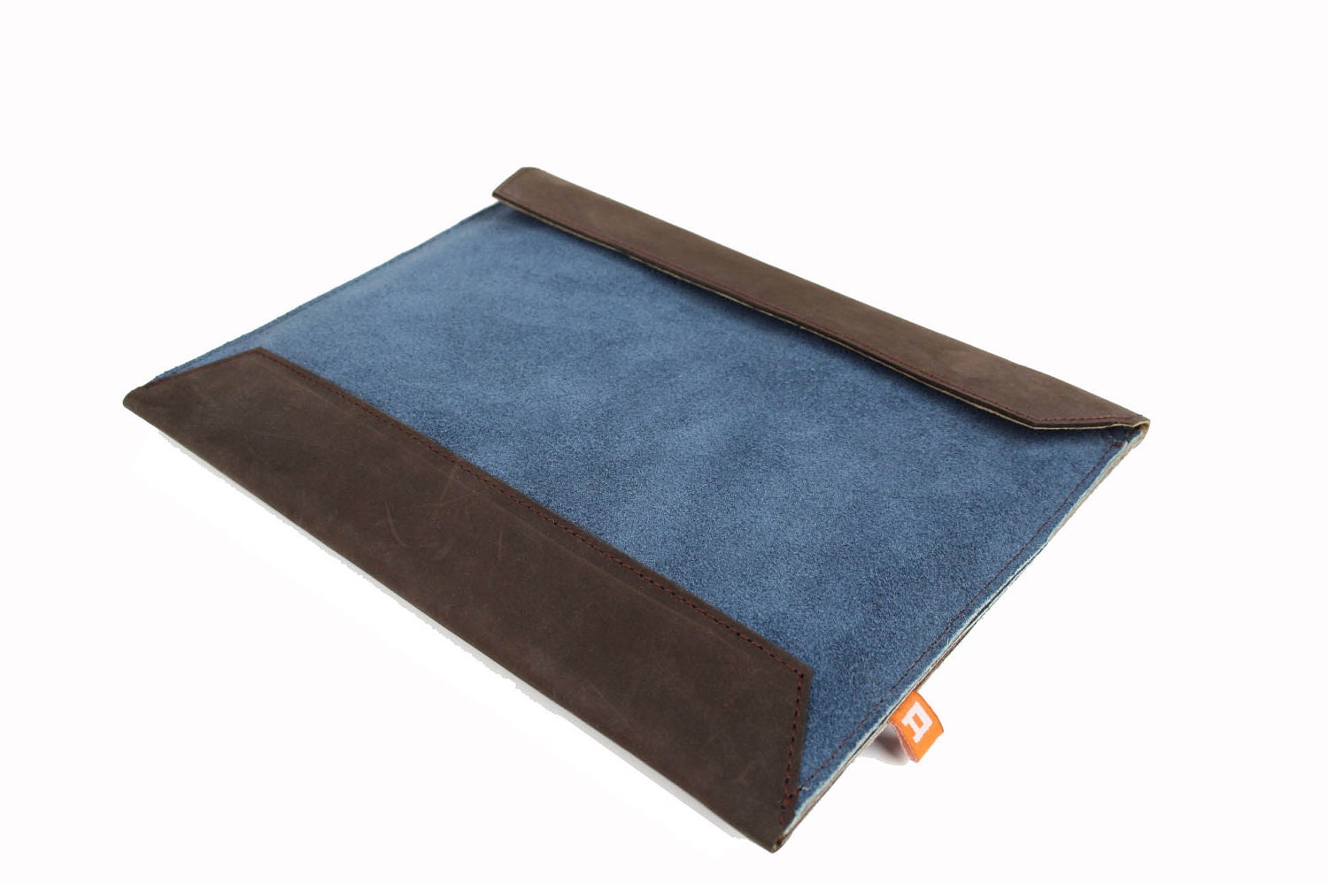 iPad Sleeve/ Case/ Envelope/ Folio (Shaughnessy) - Blue Suede Leather with Natural Sheep Skin Lining