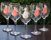 6 Personalized Bride and Bridesmaid Wine Glasses with Strapless Gown
