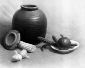 Hand made Pencil Graphite Drawing Still Life on 18x24" Bristol Paper Charcoal