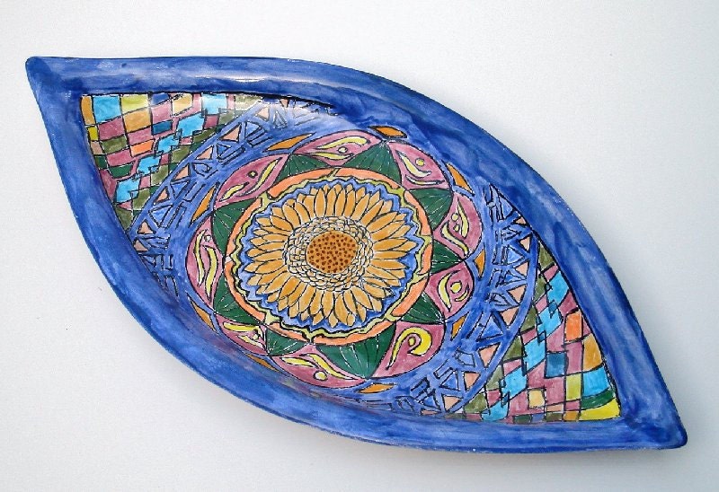 handpainted majolica sunflower dish ceramic pottery