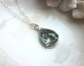 Charcoal Gray Necklace Silver Teardrop Sterling Silver Chain - Bridesmaid Jewelry - Wedding Jewelry - Christmas Gift