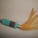Hand Beaded Peyote Stitch Keychain on Brass and Leather