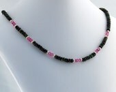 Tourmaline & Sterling Silver Statement Necklace - Faceted Green and Pink Gemstone