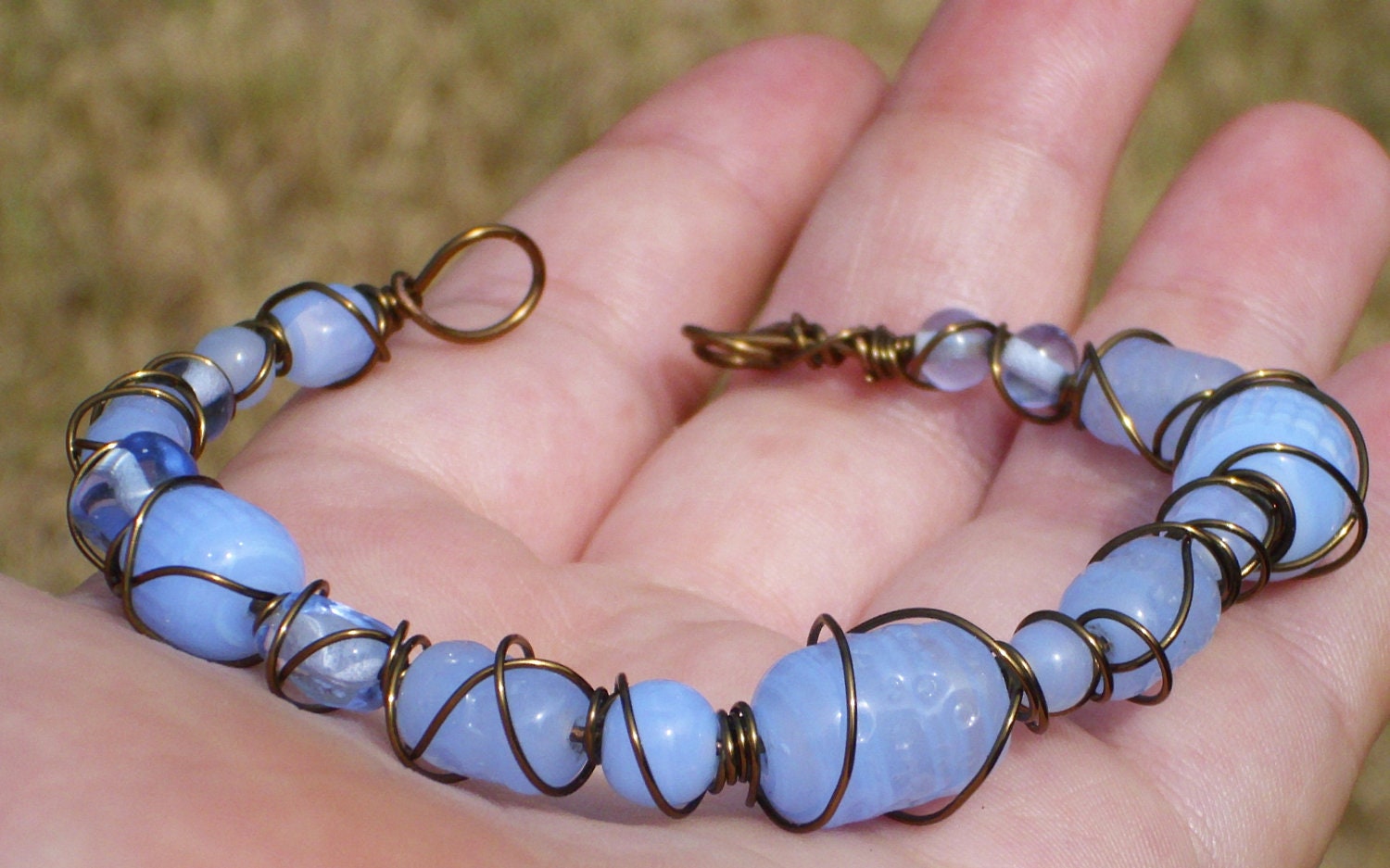 Mermaids at Dawn - Vintage Glass Wirewrapped Bracelet