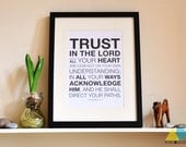 Proverbs 3:5-6. Trust in the Lord with all your heart. 11.5x15.5 in. Christian Poster Print. Bible Verse. AMEN Designs.