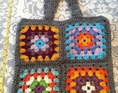 Gray Bright Multicolor Crochet Granny Square Tote Bag