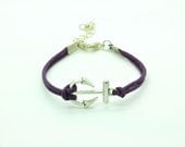 Adjustable Vintage Silver Bacelet  Purple rope  Anchor  Bracelet  Cuff  Bracelet  Vintage bracelet  Jewelry Bangle 1241S