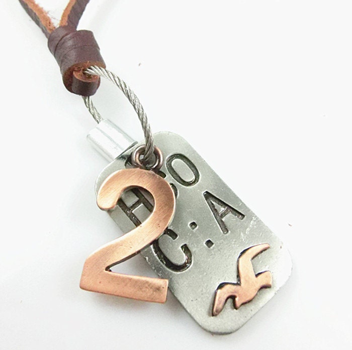 Brown real Leather and alloy pendant adjustable necklace mens necklace unisex necklace cool necklace B138