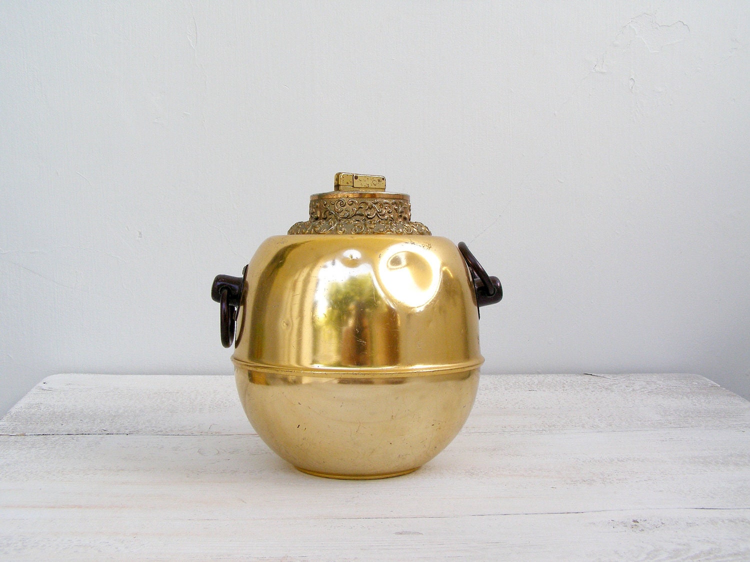 Antique Smoking set, Mid century office decor, 1950s Mad men, Gold glitte gift for man, Hollywood Glam