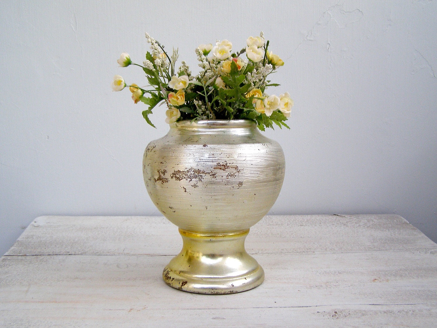 Metallic gold and silver Stoneware Vase, retro modern plant pot, shabby chic decor, 70s home style, table top, center piece, Garden decor - MeshuMaSH