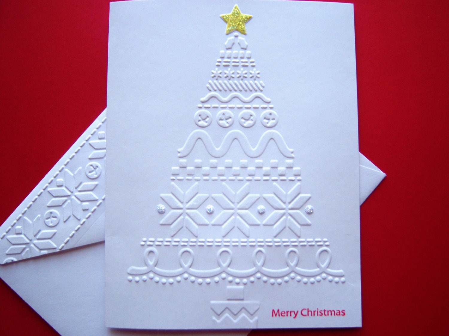 Set of Ten Embossed Christmas Tree Cards