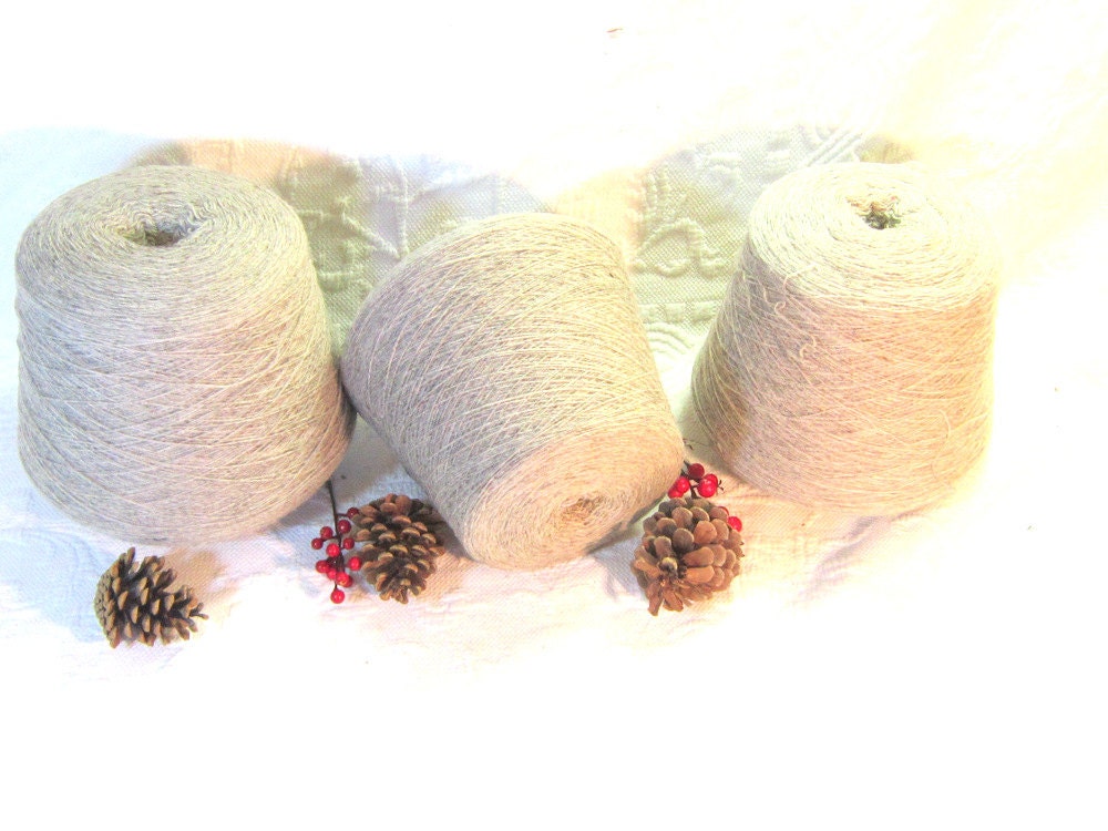 Wool Yarn Thread Spindles Spools Crafts Weaving Home Decor Rustic Craft supplies wool Beige ecru