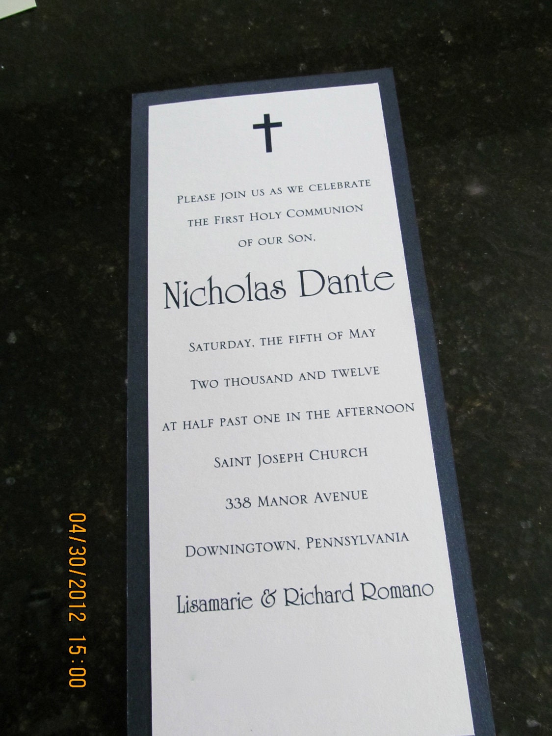 Elegant 2 layer Tea Length Communion Invitation - BOY
