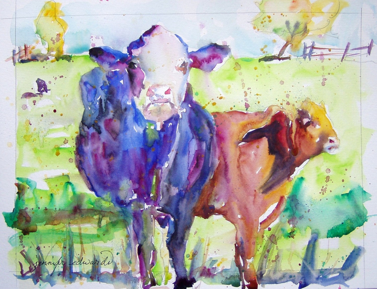 Here's Lookin at You. Original 9"x12" Watercolor Painting by Jennifer Edwards.