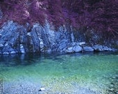 Purple dream on the river - Signed photo 8 X 12 - BOGO sale - water reflection fantasy rocks blue green cyan lilac violet romantic love