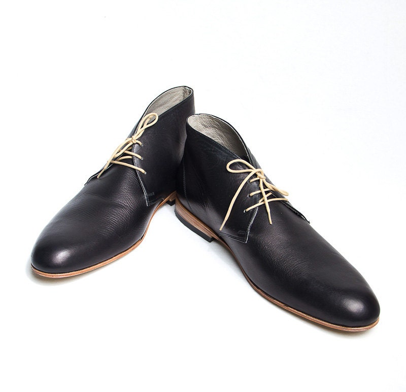 vintage inpired black leather desert boots FREE WORLDWIDE SHIPPING