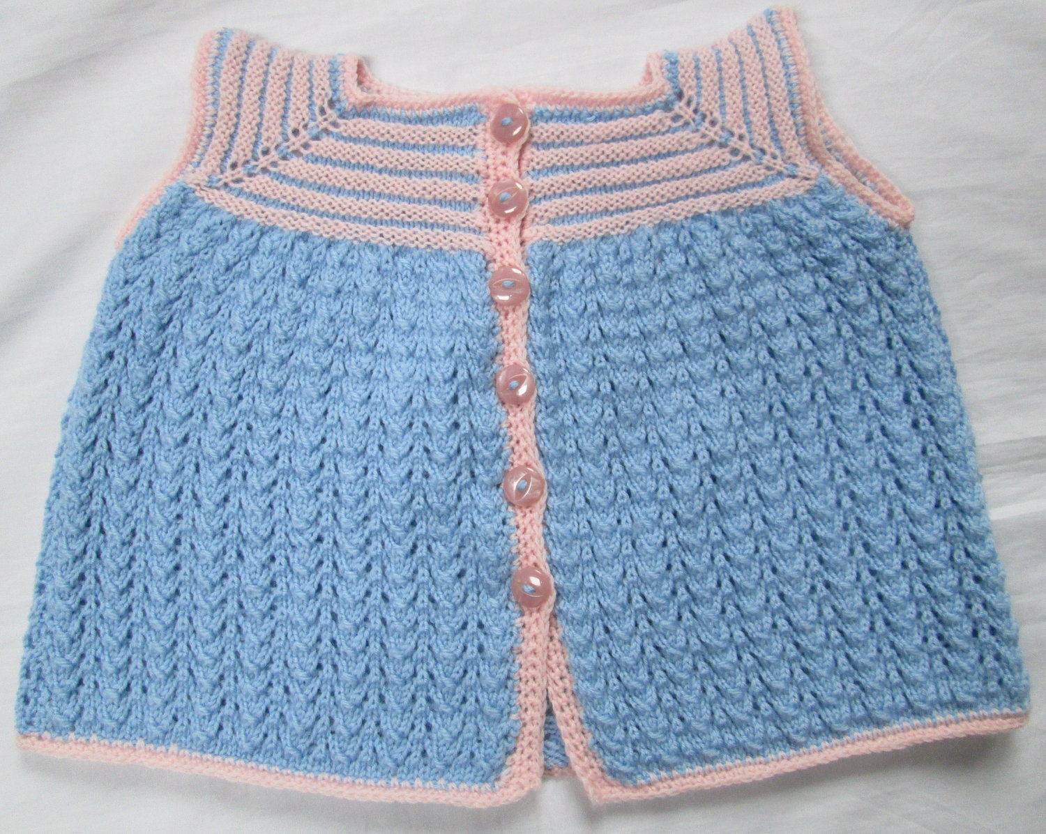 Luxury Baby Girl Sweater Dress Hand Knit Merino Wool SIZE 12M Pink Blue