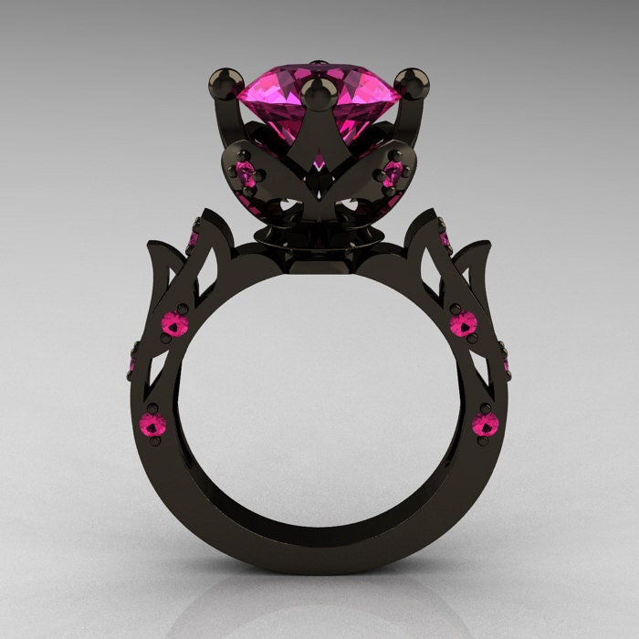 Modern Antique 14K Black Gold 3.0 Carat Pink Sapphire Solitaire Wedding Ring R214-14KBGPS